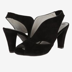 Eric Michael Peru Black suede leather slingback peep toe heel Size 37 (US 6.5-7)